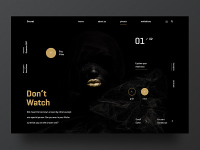 Secret Ui art dark design gold landing layout photography product secret ui ux website