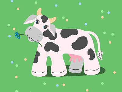 Cute cow with a flower illustration