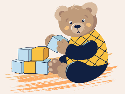 Cute bear plays with cubes adorable