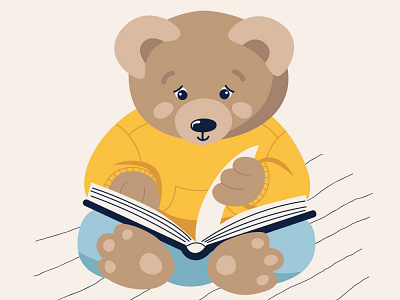 Cute bear reading a book children