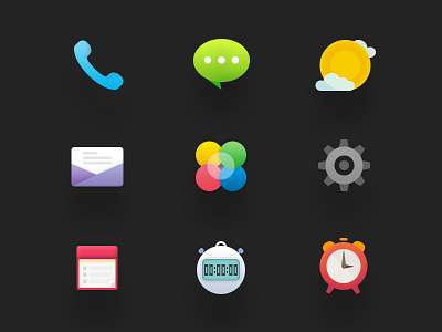icon design in August 2014 icon mail massage phone setting time todo weather