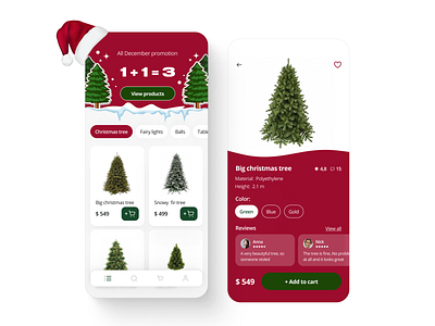 Christmas Shop - Mobile App christmas christmas app design e commerce e shop holidays mobile app mobile ui new year new year tree party xmas