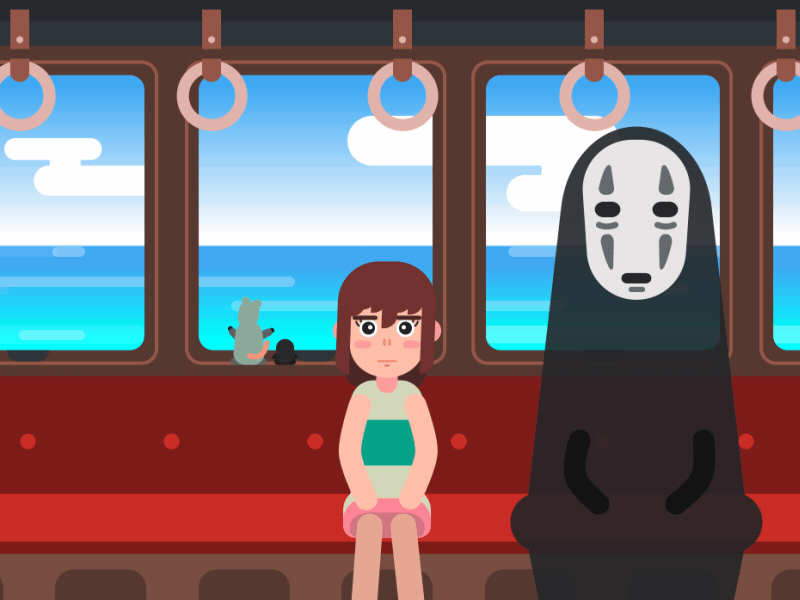 Spirited Away Train Reanimation after effect animation anime chihiro design fan fantasy ghibli illustrator loop mask patience railway spirited away train wait water