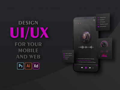 Music player mobile application UI branding design icon illustration logo minimal typography ui ux vector web