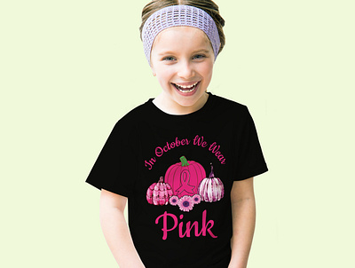 In October We Wear Pink Pumpkin Breast Cancer Halloween branding create custom design halloween illustration t shirt t shirt design trendy typography