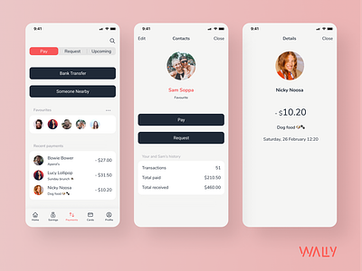 Payment | Wally digital bank mobile app money online banking payment transfer ui ui design ux design