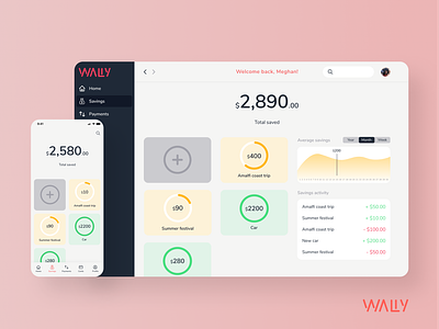 Responsive App | Wally branding desktop mobile money online banking responsive responsive app save saving ui ui design ux design