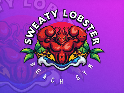 Sweaty Lobster Beach Gym beach branding fitness flex gym lobster logo muscles ocean palm workout