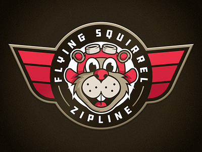 Flying Squirrel Zipline badge illustration logo pilot squirrel wings zip line