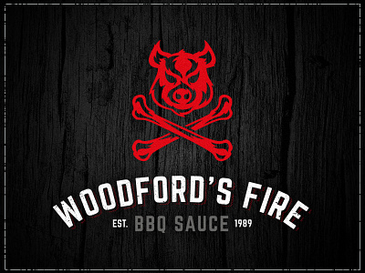 Woodfords Fire bbq concept crossbones fire logo pig sauce skull vintage woodford