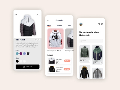 winter clothes app design illustration minimal typography ui ux