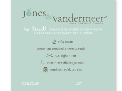Jones & Vandermeer cashmere handmade knitting goods product tag