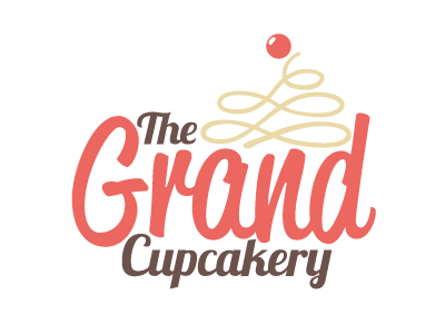 The Grand Cupcakery bakery brown cake candy cherry cupcake cupcakery design dessert fruit grand icing indiana logo love orange