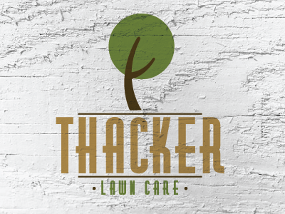 Thacker Lawn Care_Logo brown care grass green lawn lawncare logo texture tree typography yard yellow