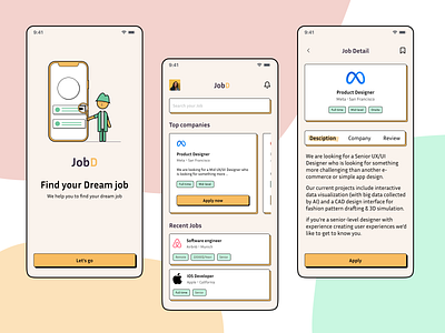 Job Finder application brutalism design job job finder application mobile app ui