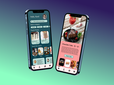 Recipe App with iphone 12 mockup app branding design illustration ui ux