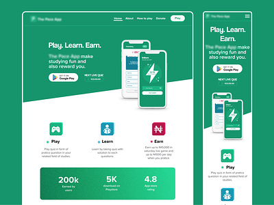 Play. Learn. Earn. App design illustration landing page ui ux website design