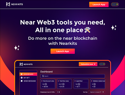 Nearkits.io landing page blockchain design illustration nft ui ux web web3 website design