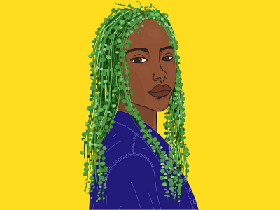 Natural Hair (String of Pearls) bright colors hair hairstyle illustration nature people plants portrait procreate