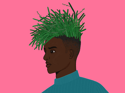 Natural Hair (Pencil Cactus) bright colors hair hairstyle illustration nature people plants portrait procreate