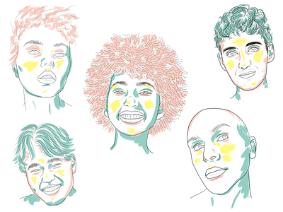 Portraits bright colors design digital art faces hair illustration pastel people portrait procreate ui