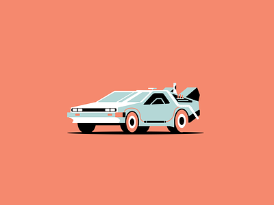 Back to the Computer blue car delorean design flat geometric illustration movie product product illustration simple time travel vector