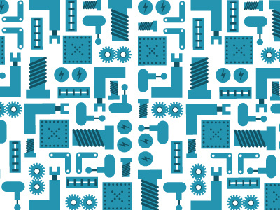 Little Robot Pattern blue bolts electricity gears illustration nuts robot