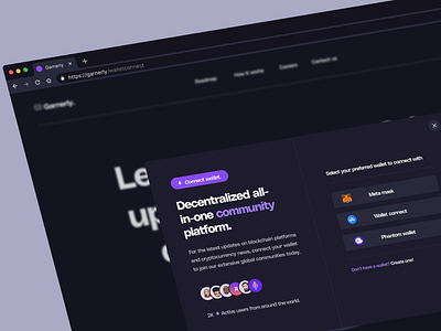 Dapp: Connect Wallet Modal blockchain community crypto dao dapp darktheme defi design productdesign registration signup ui uiux web web3 website