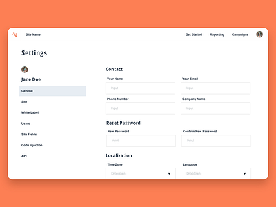 Account Settings ui ux web