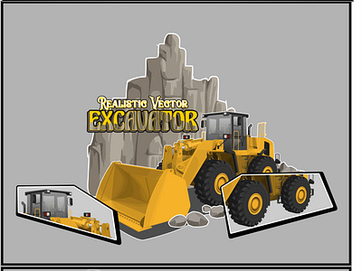 Realistic vector vehicle excavator construction digger equipment excavator heavy illustration industrial industry isolated machine machinery realistic scoop tractor transport transportation vector vehicle work yellow