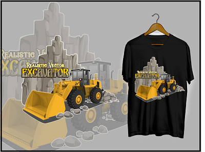 excavator realistic vector on design tshirt construction digger equipment excavator fashion heavy illustration industrial industry isolated machine machinery realistic tractor transport transportation tshirt vector vehicle work