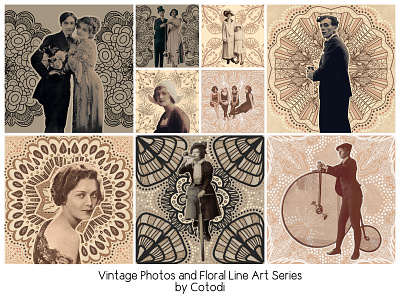 Vintage Photos and Floral Line Art Series