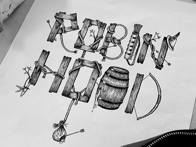 Robin Hood Lettering arrows dripping handlettering handmade illustration letters robinhood rope typography woodletters