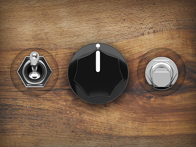 Audio Knobs and Switches 3d app button button design cinema 4d cinema4d design iphone metallic music sound switch switches ui wood