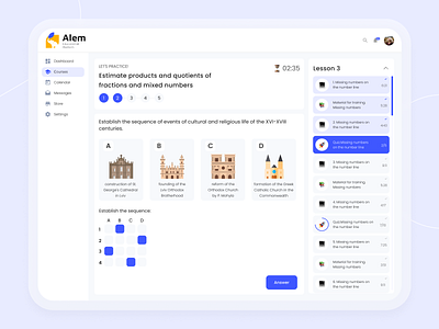 Quiz | Lesson page for online school account application dashboard education elearning game learning online game online school online test play quiz quizzes score task teaching test testing ui web