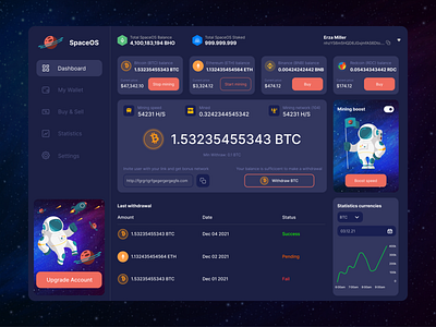 SpaceOS - Cryptocurrency Miner Platfrom crypto currency dashboard platform uidesign ux