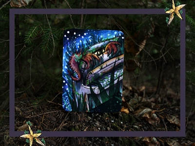 Piano Monster in Forest abandoned book illustration branding character design design digital fantasy forest hidden illustration imaginary merch monster nature postapocalypse postcard print ruins watercolor wild