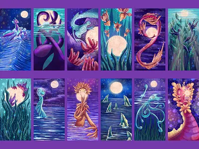 12 Sea Monsters for 2022 Calendar book illustration calendar character design creature design digital fantasy illustration merch monster monsters moon mystic night ocean placard poster sea stars wall calendar