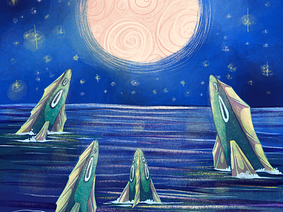 Fish Monsters watching on the Moon