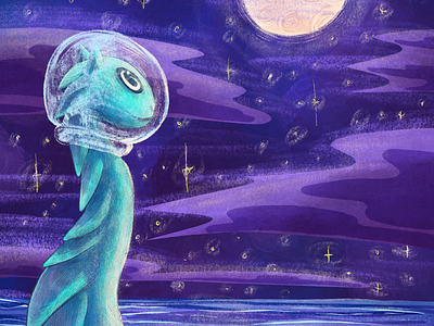 Monster admires the Moon