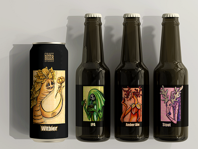 Craft Beer Studio. Illustrative Packaging Concept beer bottle branding character design concept craft beer design digital drink fantasy illustration kraft paper markers merch packaging poster print product design tin can traditional art