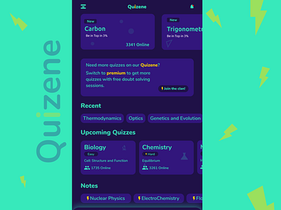 Quizene - A quiz app for competitive exams app branding figma icon logo mobile design mobileapp typography ui ux