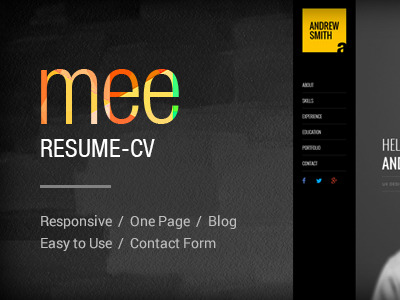 MEE - Responsive Resume / Personal Portfolio theme personal portfolio responsive resume theme