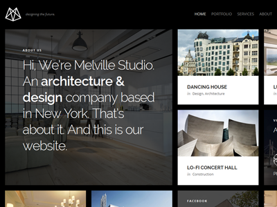 Melville – Architect Builder Designer Wordpress agency architect black and white clean entertainment one page photography portfolio showbiz showcase slideshow