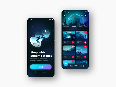 Sleep with bedtime stories app bed color design listening logo relax sleep sleeping stories story technology ui uxui web website