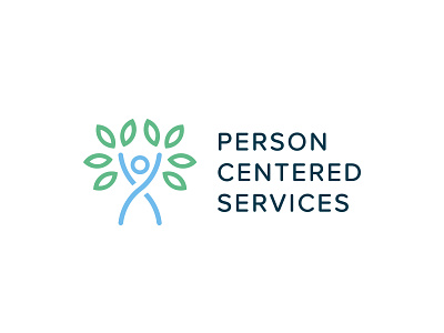 Person Centered Services Logo blue branding care geometic green green and blue illustration line logo minimal minimalism minimalist minimalist logo person tree
