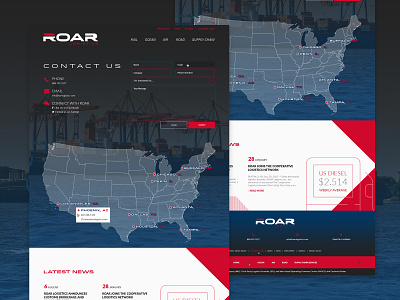 ROAR Logistics Contact Page contact contact form form interactive interactive map logistics map roar shipping ui ux ux ui website