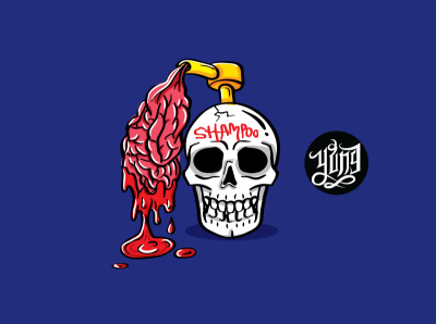 Brain shampoo blood brain horror illustration shampoo skull