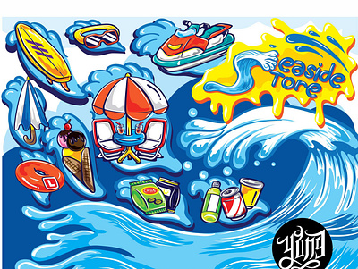 Seaside store cute design icecream illustration sea snack store wave