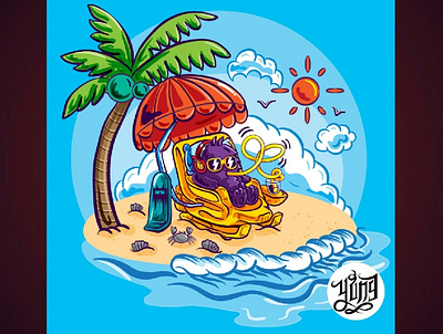 Monster life- seaside cute illustration monster seaside vector